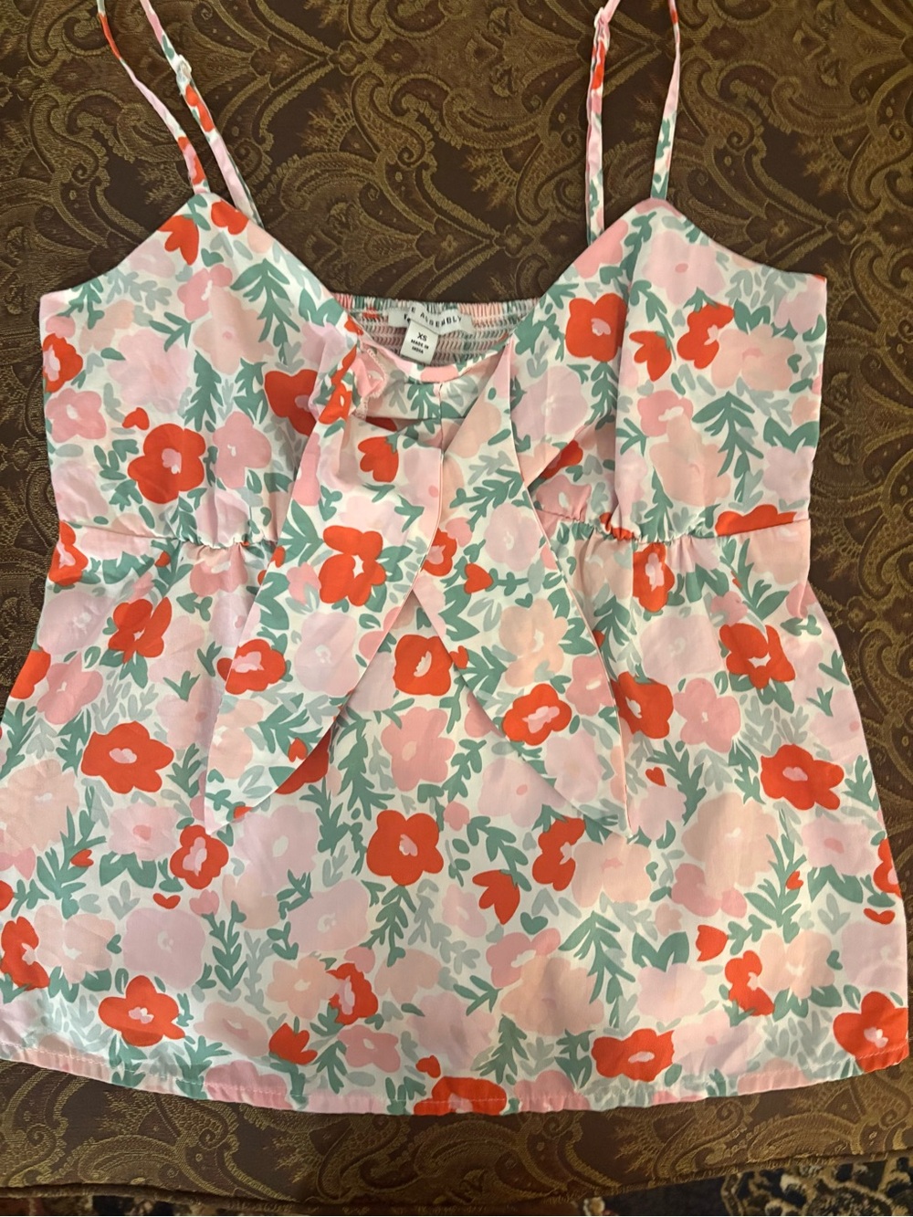 Women's Floral Spaghetti-Strap Cami in Pink & Coral